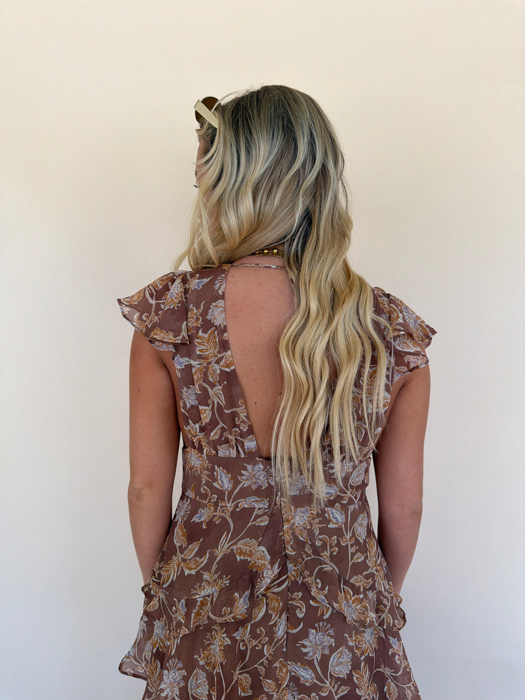 Brown Floral Ruffled Dress