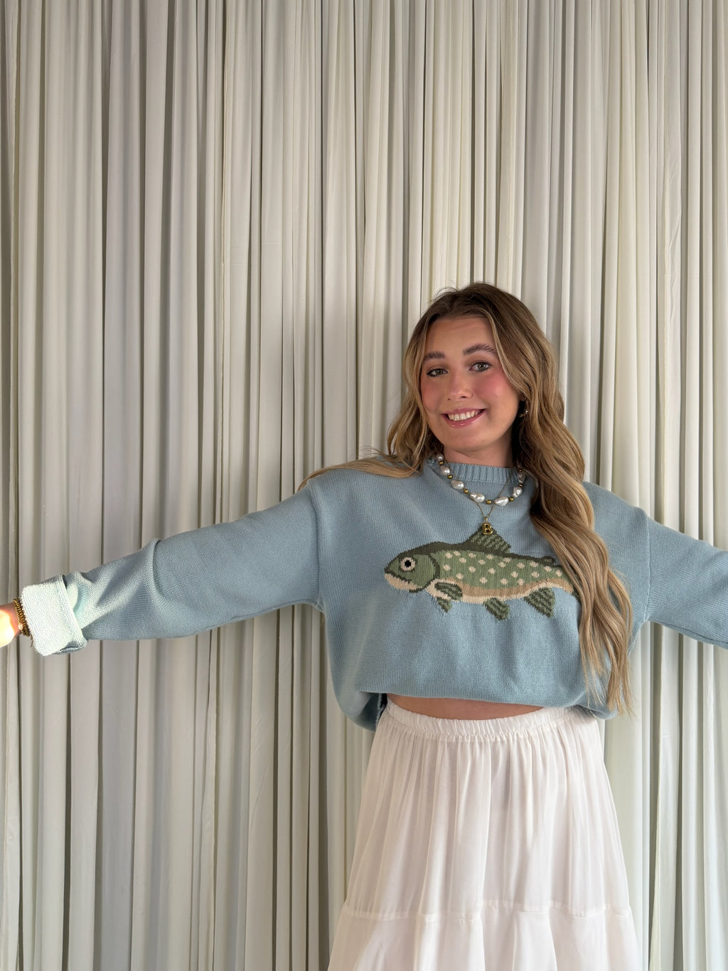 Fish Graphic Coastal Crewneck Sweater