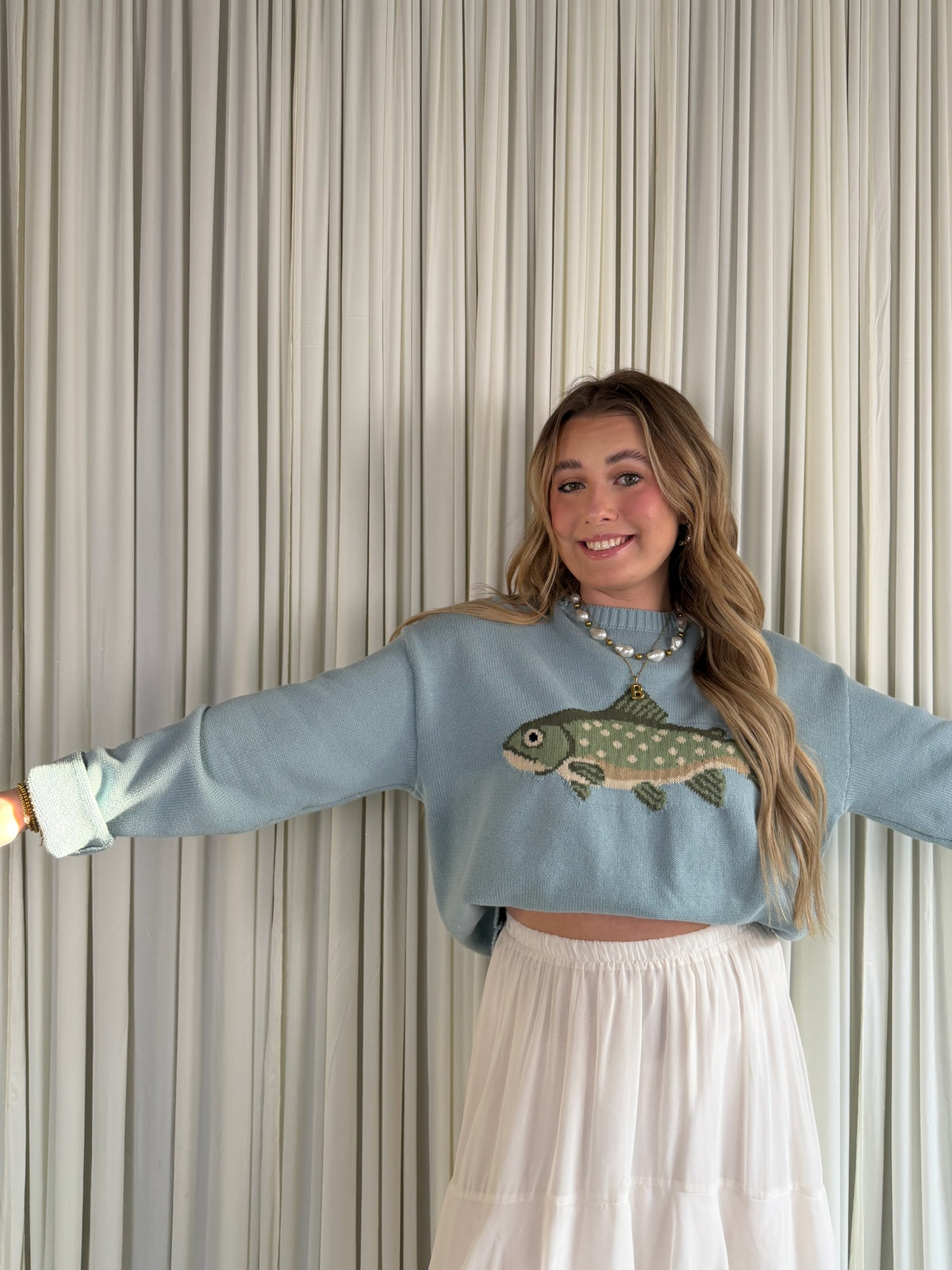 Fish Graphic Coastal Crewneck Sweater
