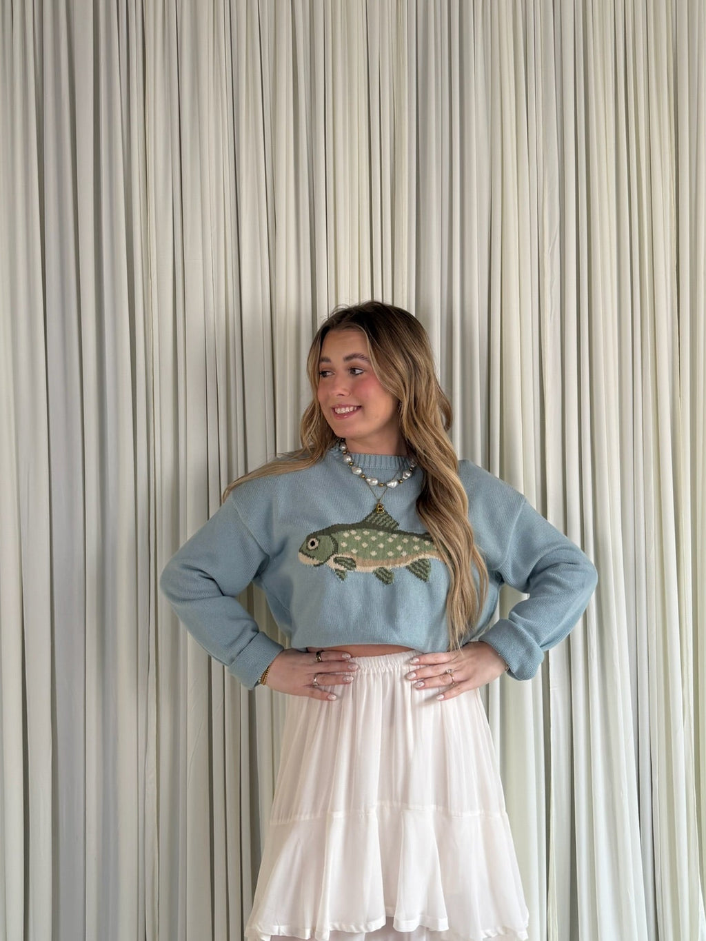 Fish Graphic Coastal Crewneck Sweater