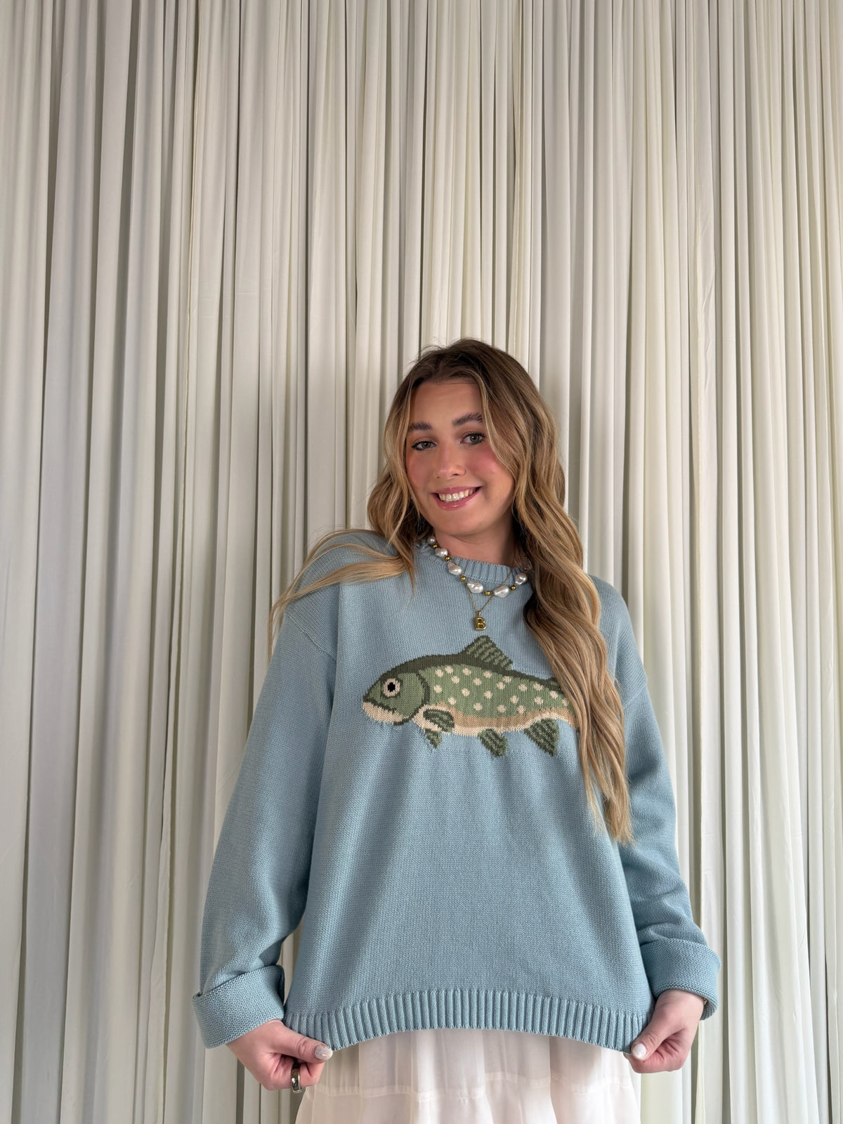 Fish Graphic Coastal Crewneck Sweater