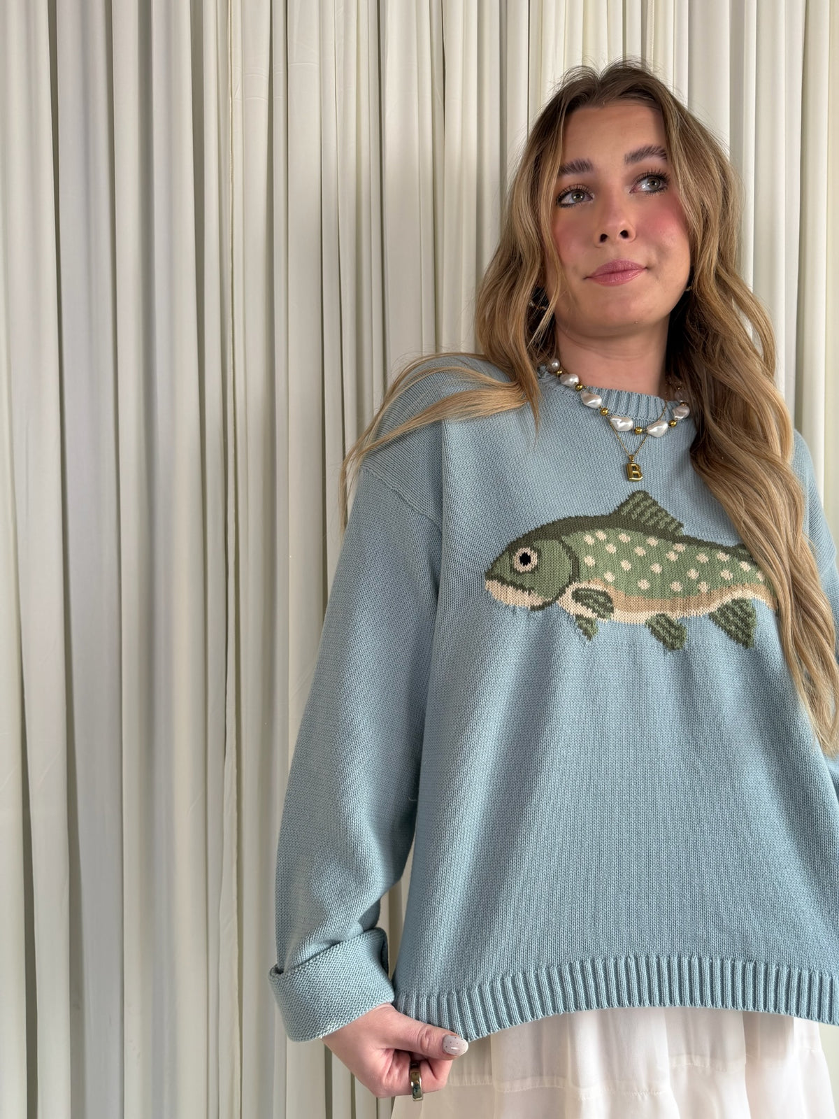 Fish Graphic Coastal Crewneck Sweater