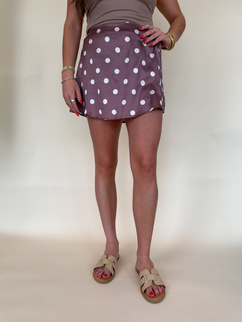 Polka Dot Satin Mini Skirt