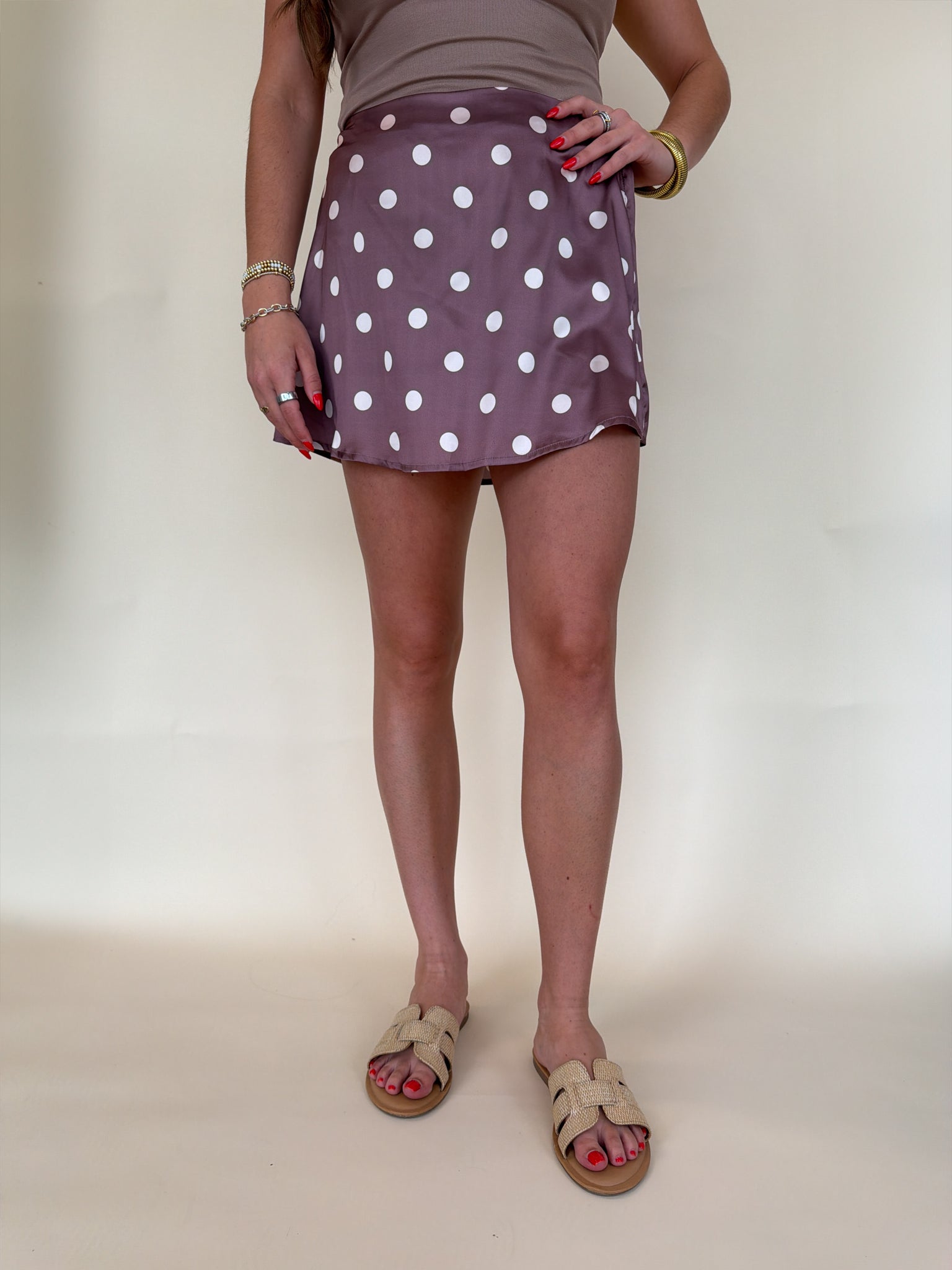 Polka Dot Satin Mini Skirt