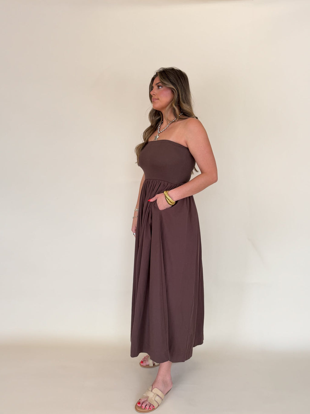 Strapless Flowy Midi Dress