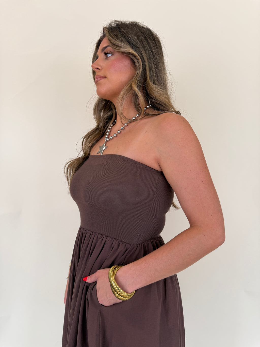 Strapless Flowy Midi Dress
