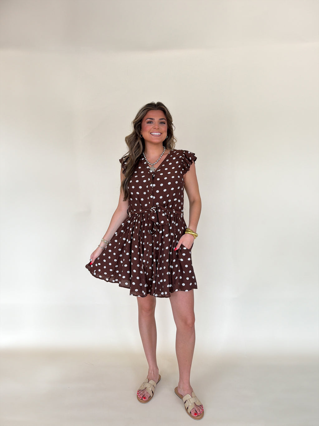 Tie Waist Polka Dot Mini Dress