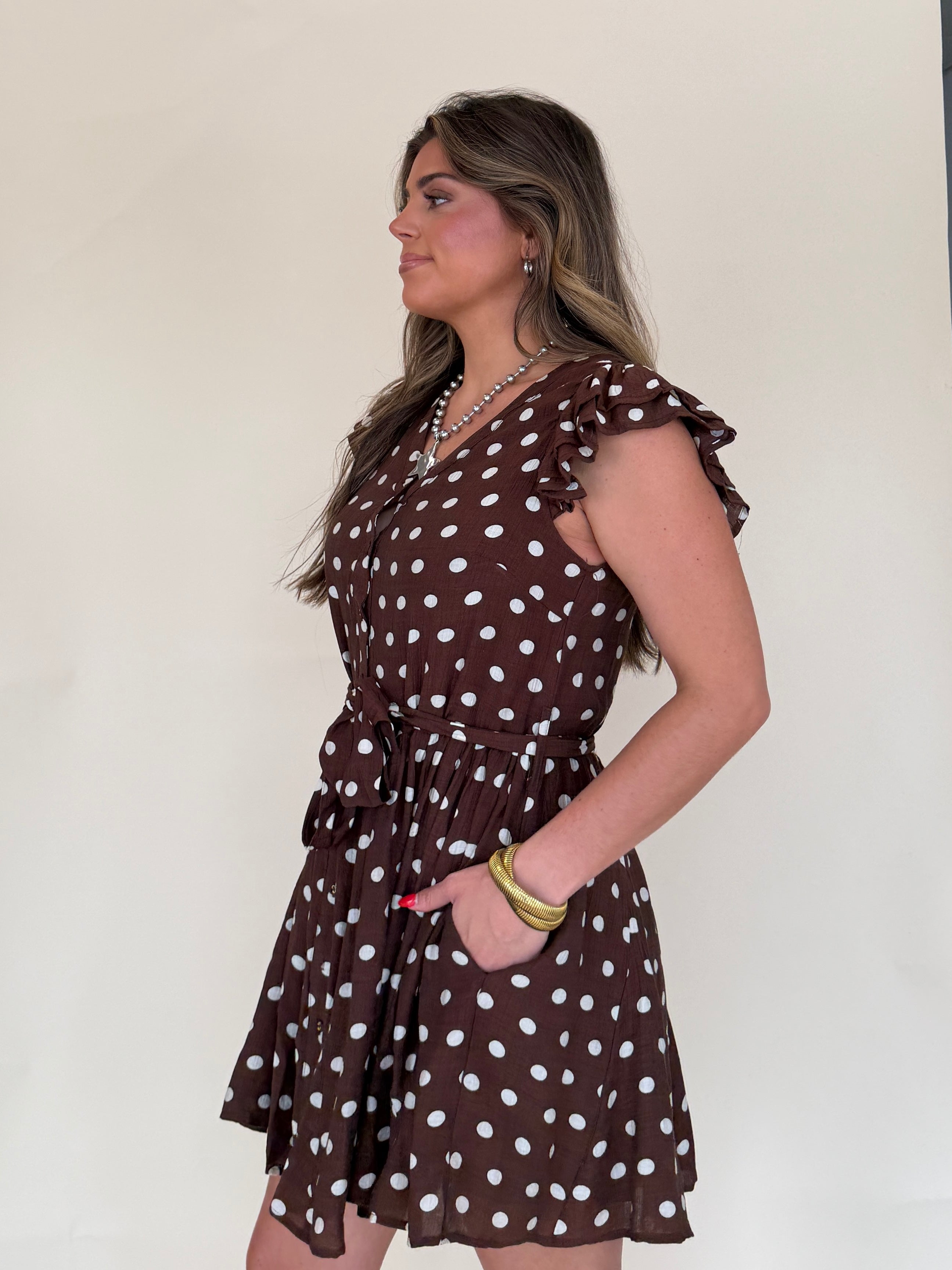 Tie Waist Polka Dot Mini Dress