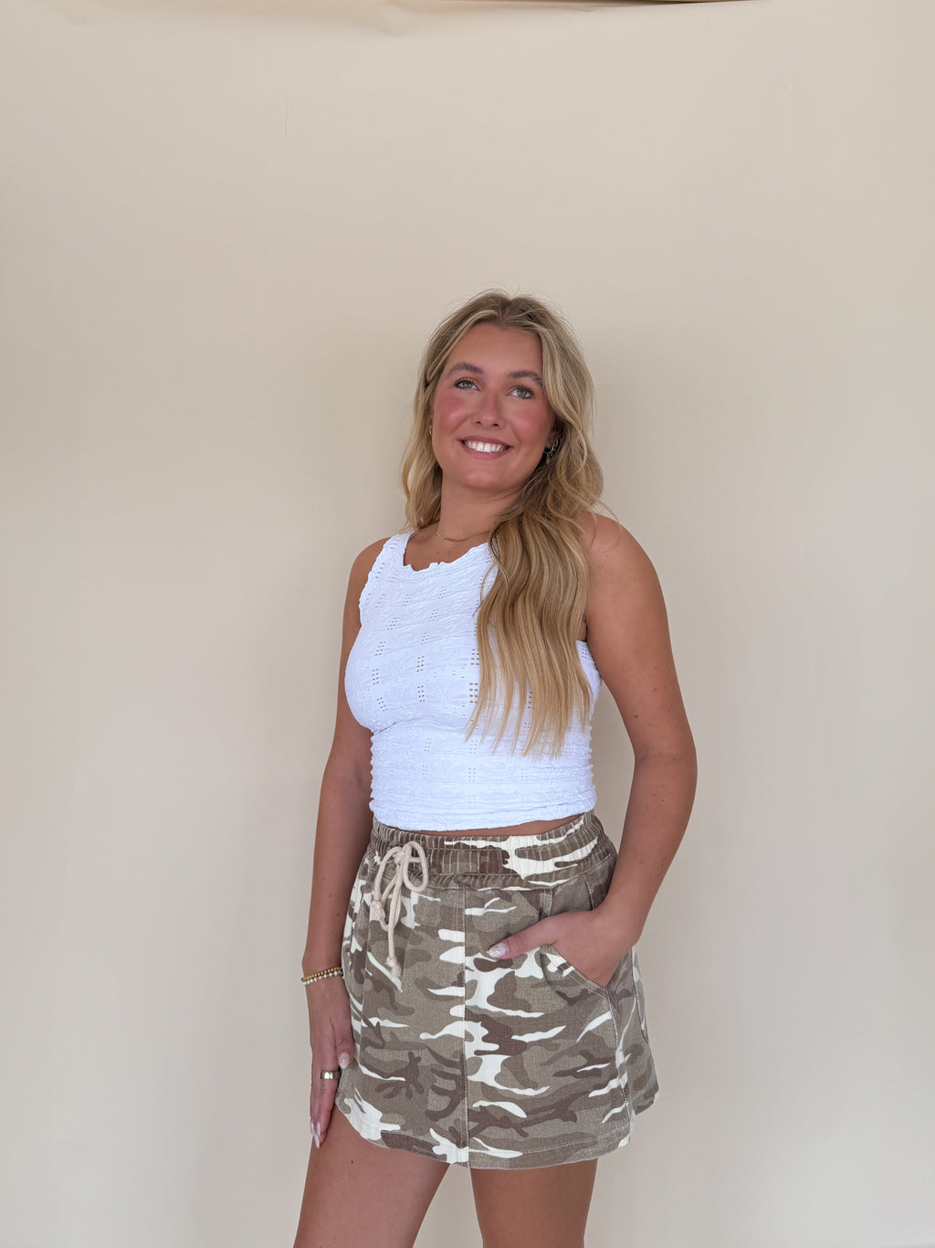 Rope Drawstring Twill Skort