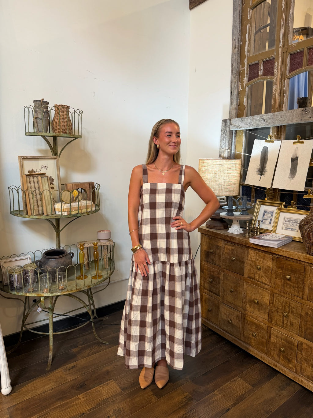 Plaid Woven Tiered Midi Dress