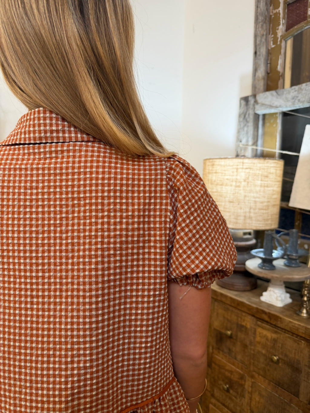 Brown Gingham Tiered Mini Dress