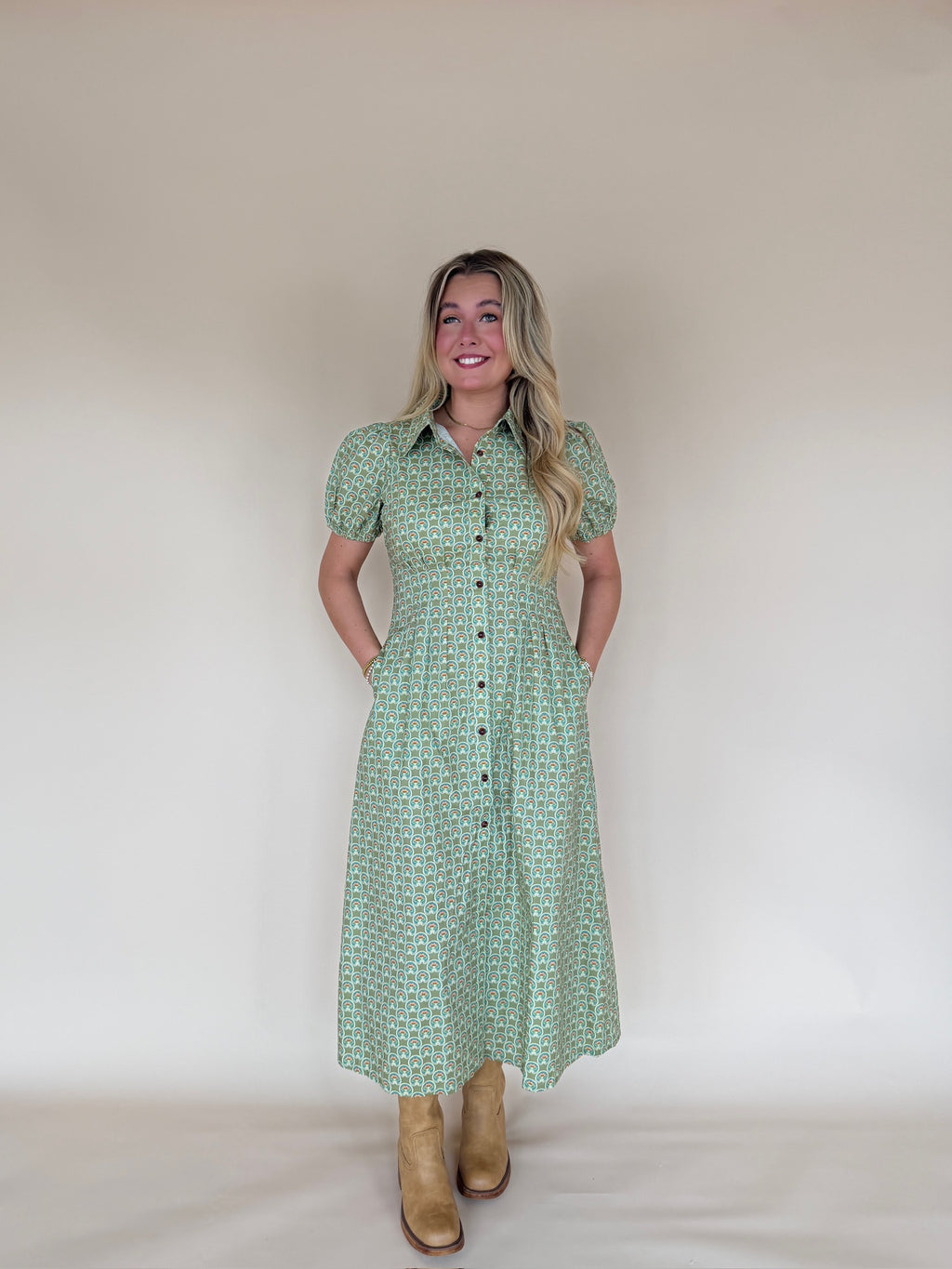 Printed Button Front Maxi Dress