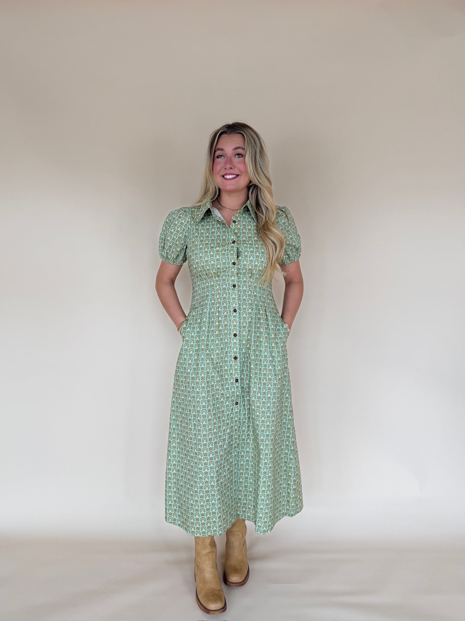 Printed Button Front Maxi Dress