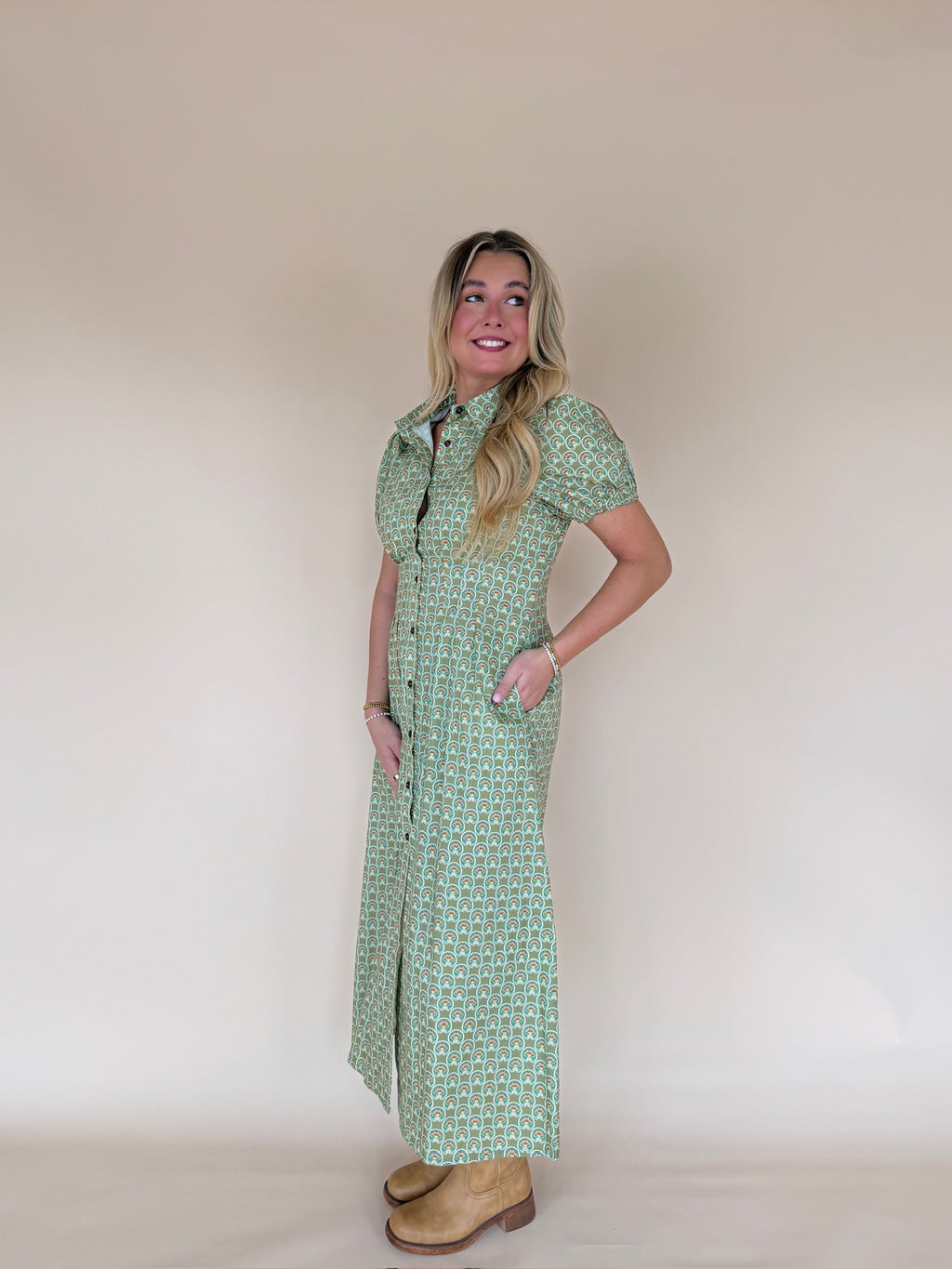 Printed Button Front Maxi Dress
