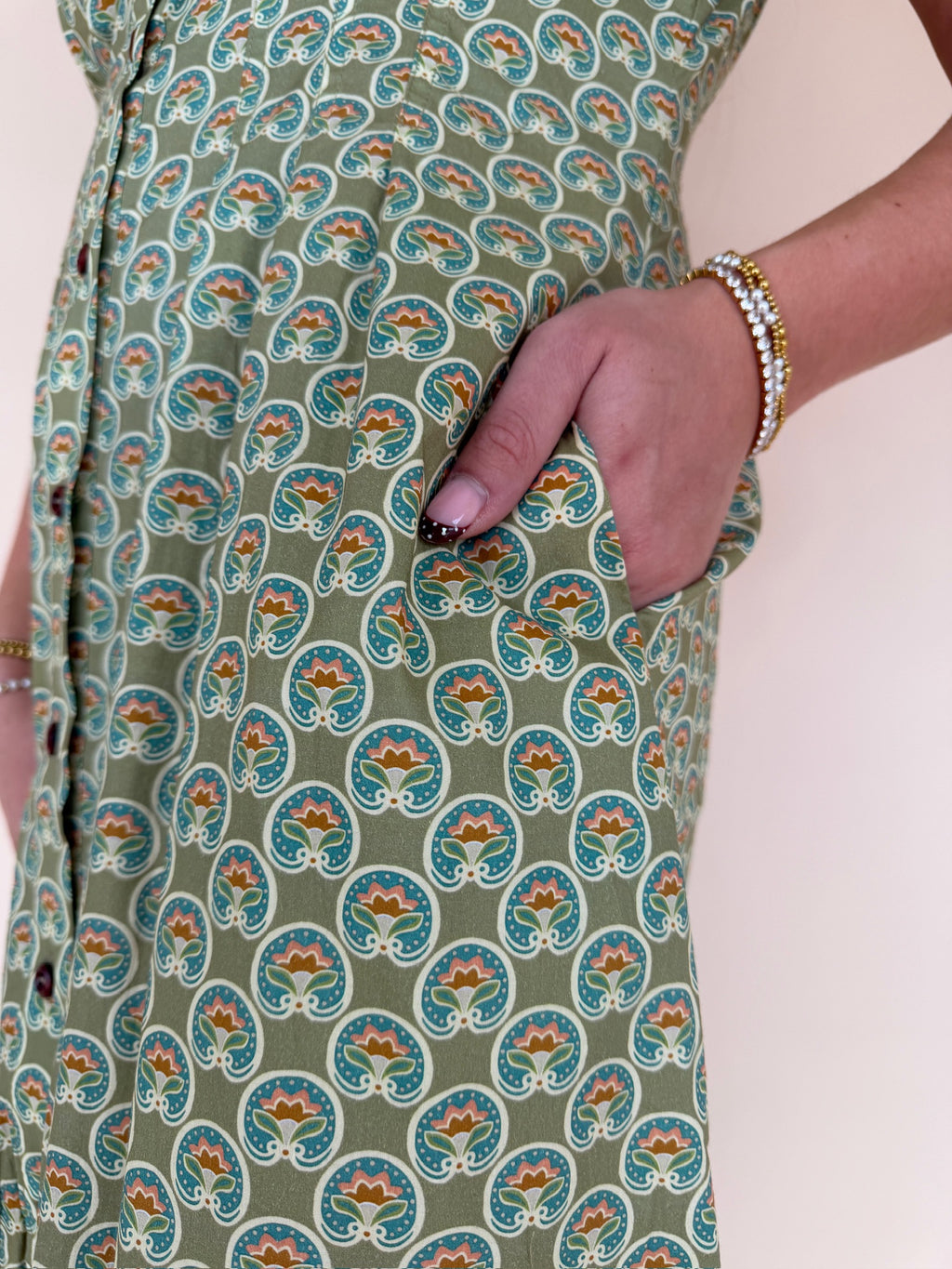 Printed Button Front Maxi Dress