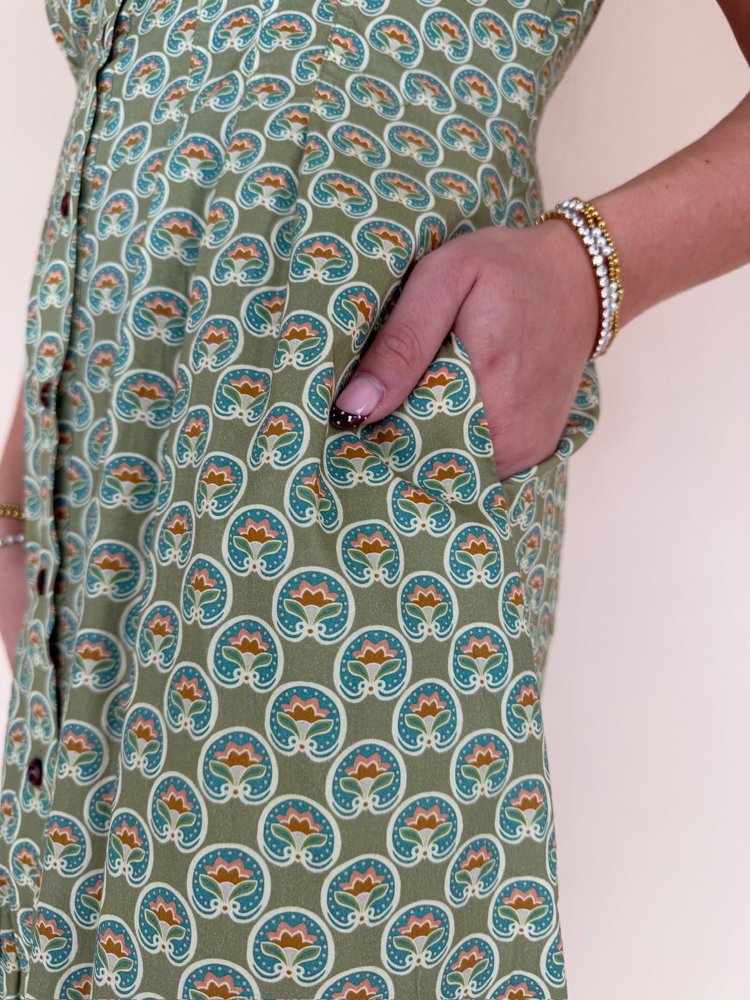 Printed Button Front Maxi Dress