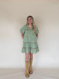 Green Geo Print Tiered Mini Dress
