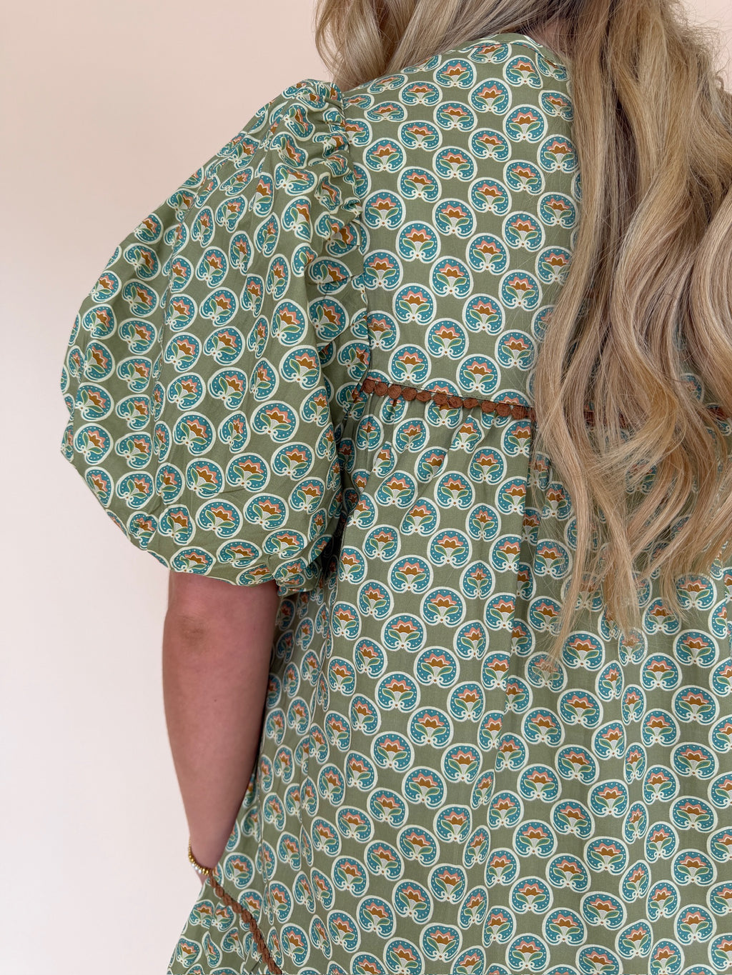 Green Geo Print Tiered Mini Dress