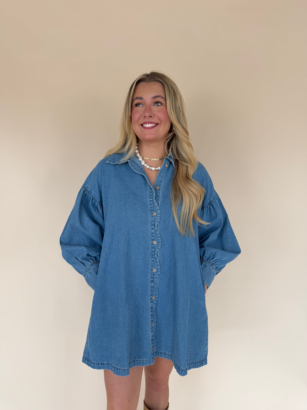 Scallop Denim Mini Dress