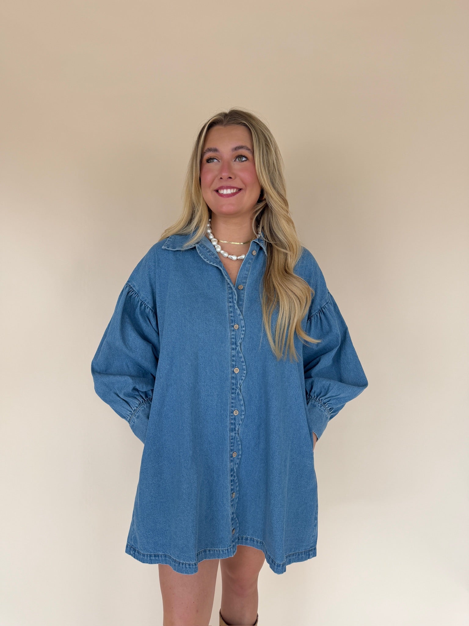 Scallop Denim Mini Dress