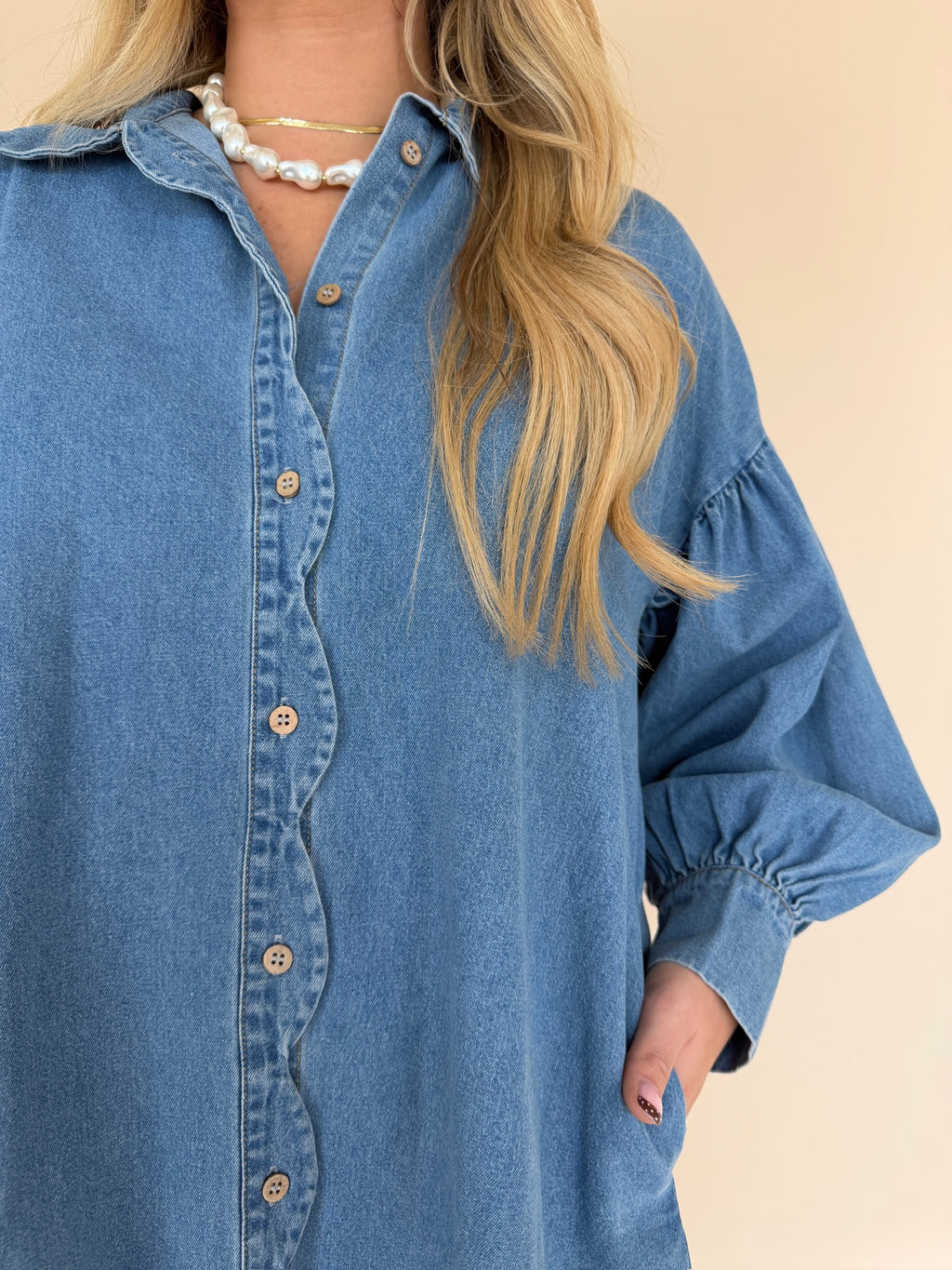 Scallop Denim Mini Dress
