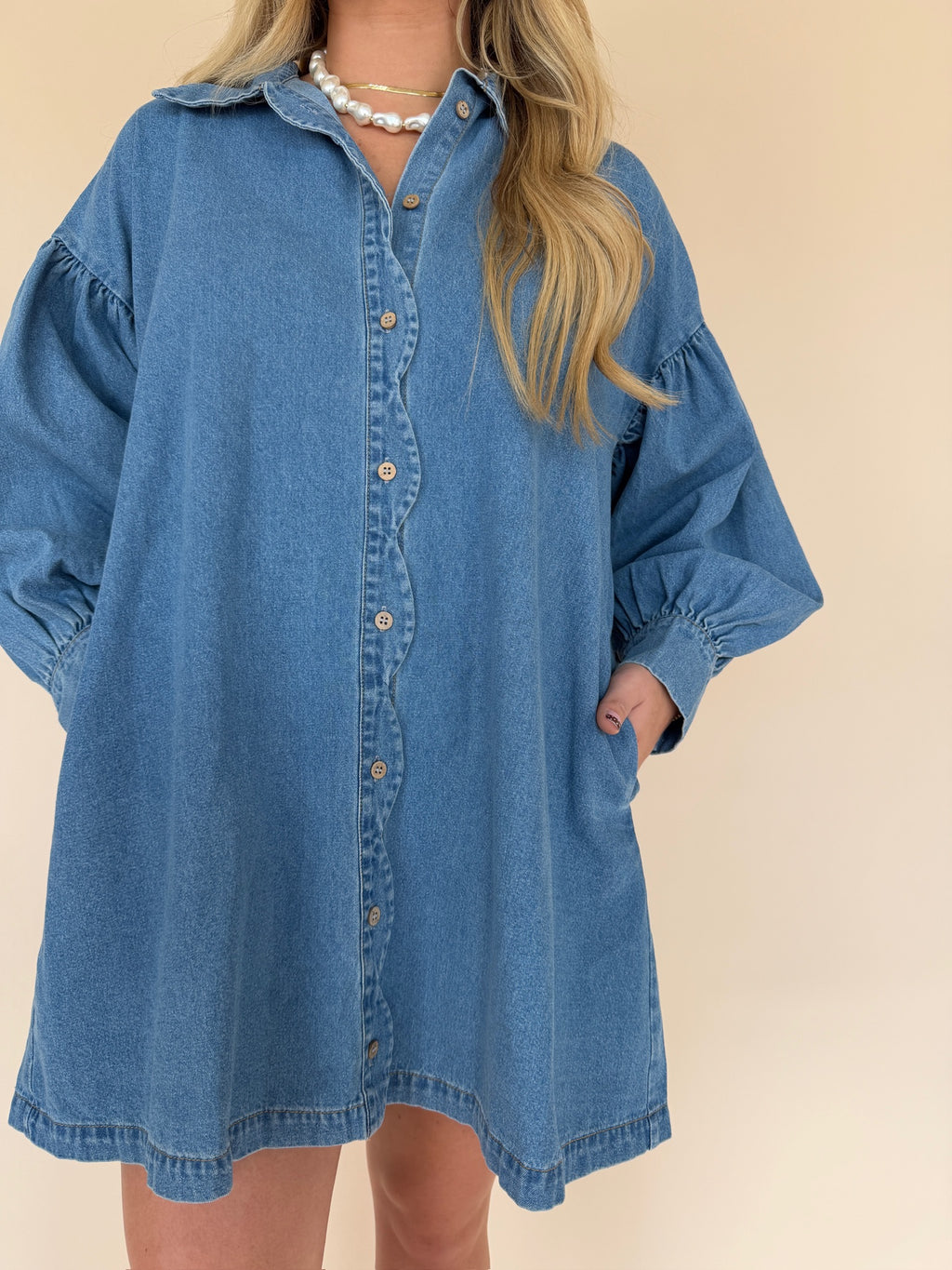 Scallop Denim Mini Dress