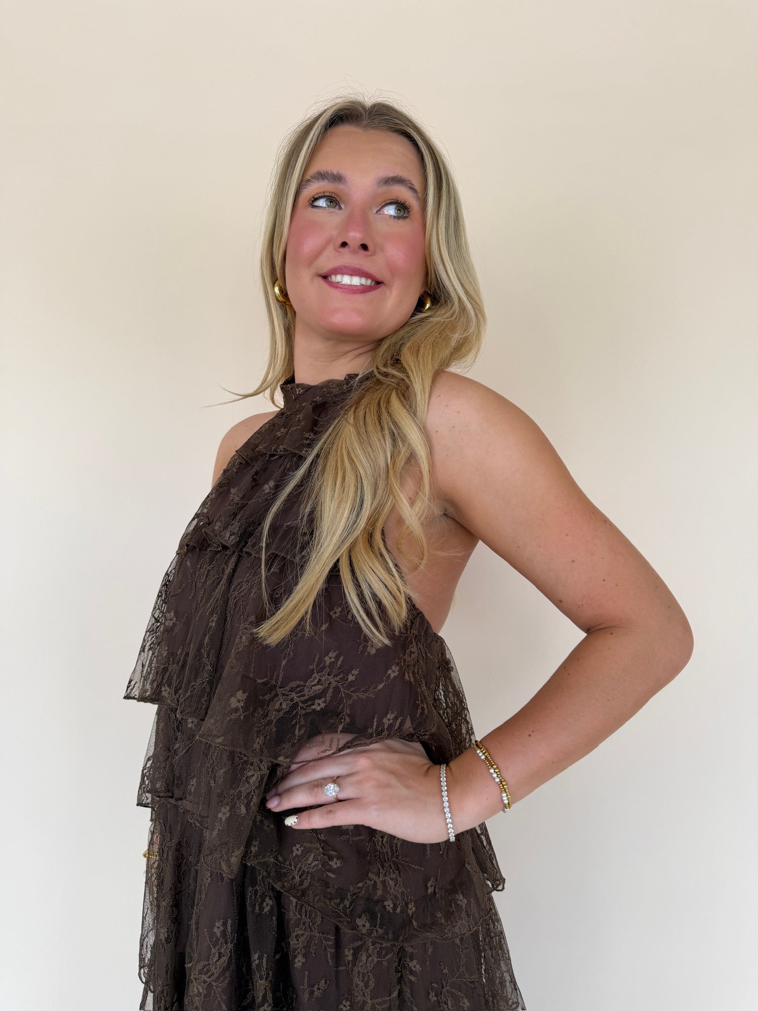 Lace Tiered Halter Maxi Dress