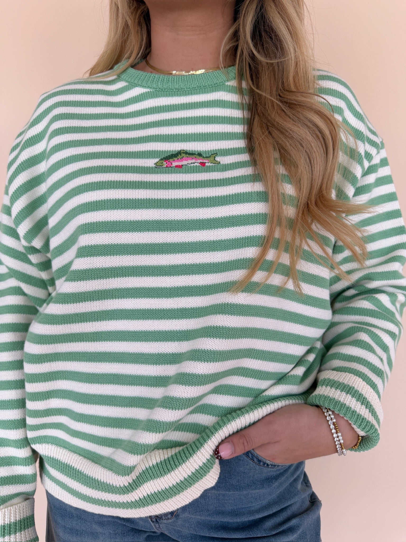 Striped Fish Coastal Graphic Sweater