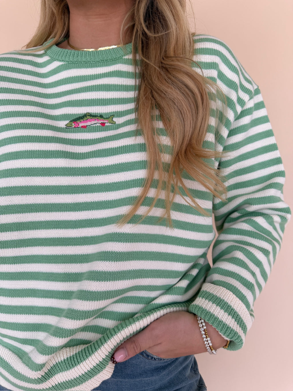 Striped Fish Coastal Graphic Sweater