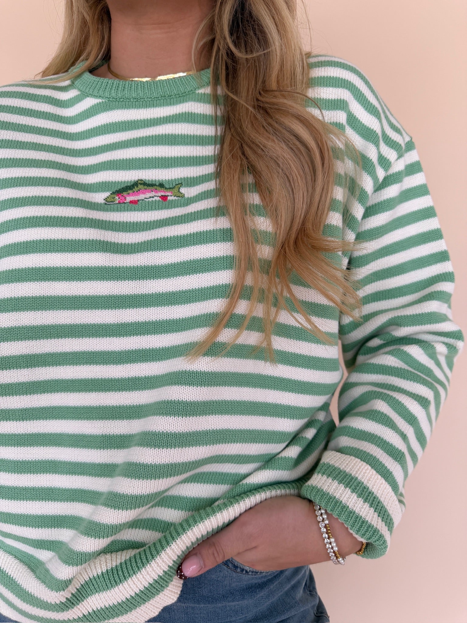 Striped Fish Coastal Graphic Sweater