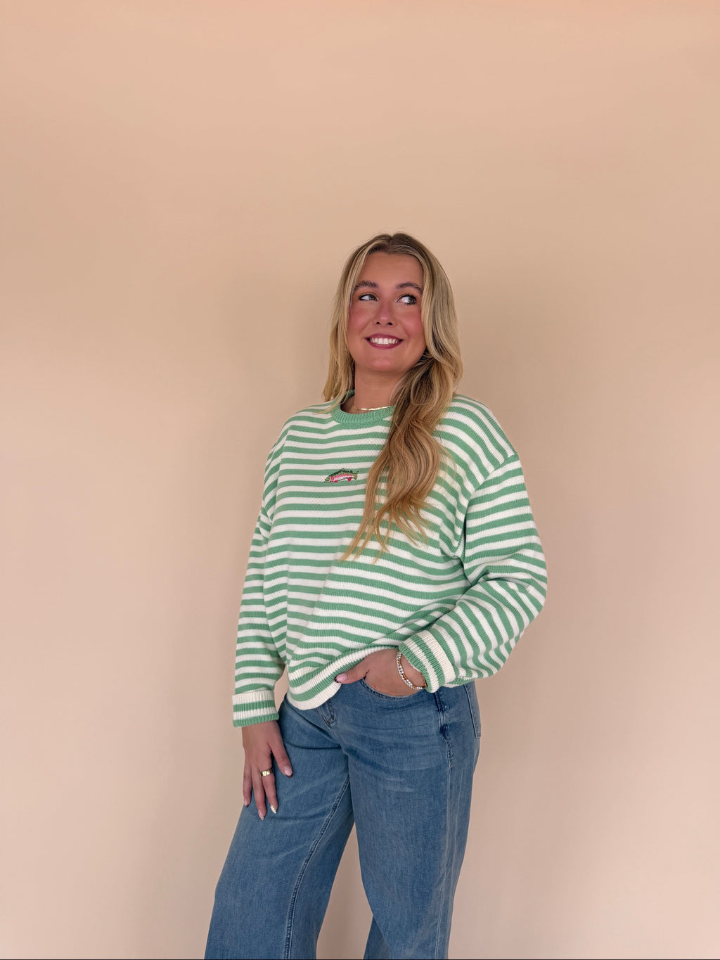 Striped Fish Coastal Graphic Sweater