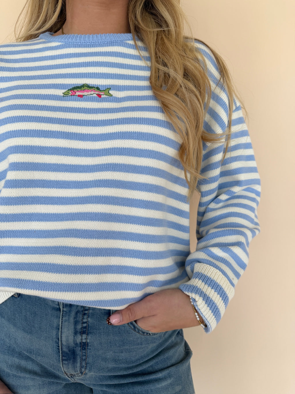 Striped Fish Coastal Graphic Sweater