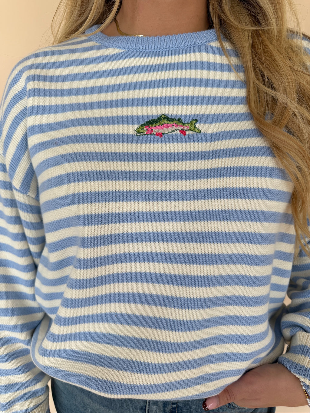 Striped Fish Coastal Graphic Sweater