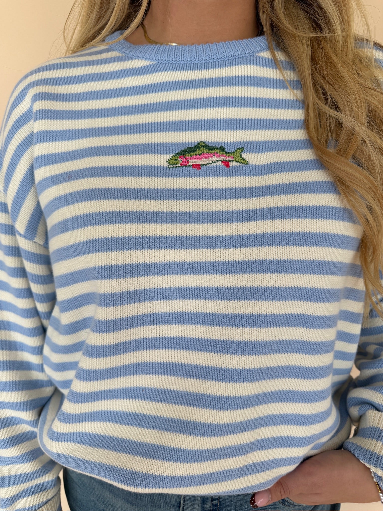 Striped Fish Coastal Graphic Sweater