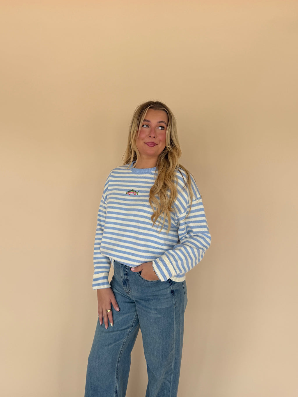 Striped Fish Coastal Graphic Sweater