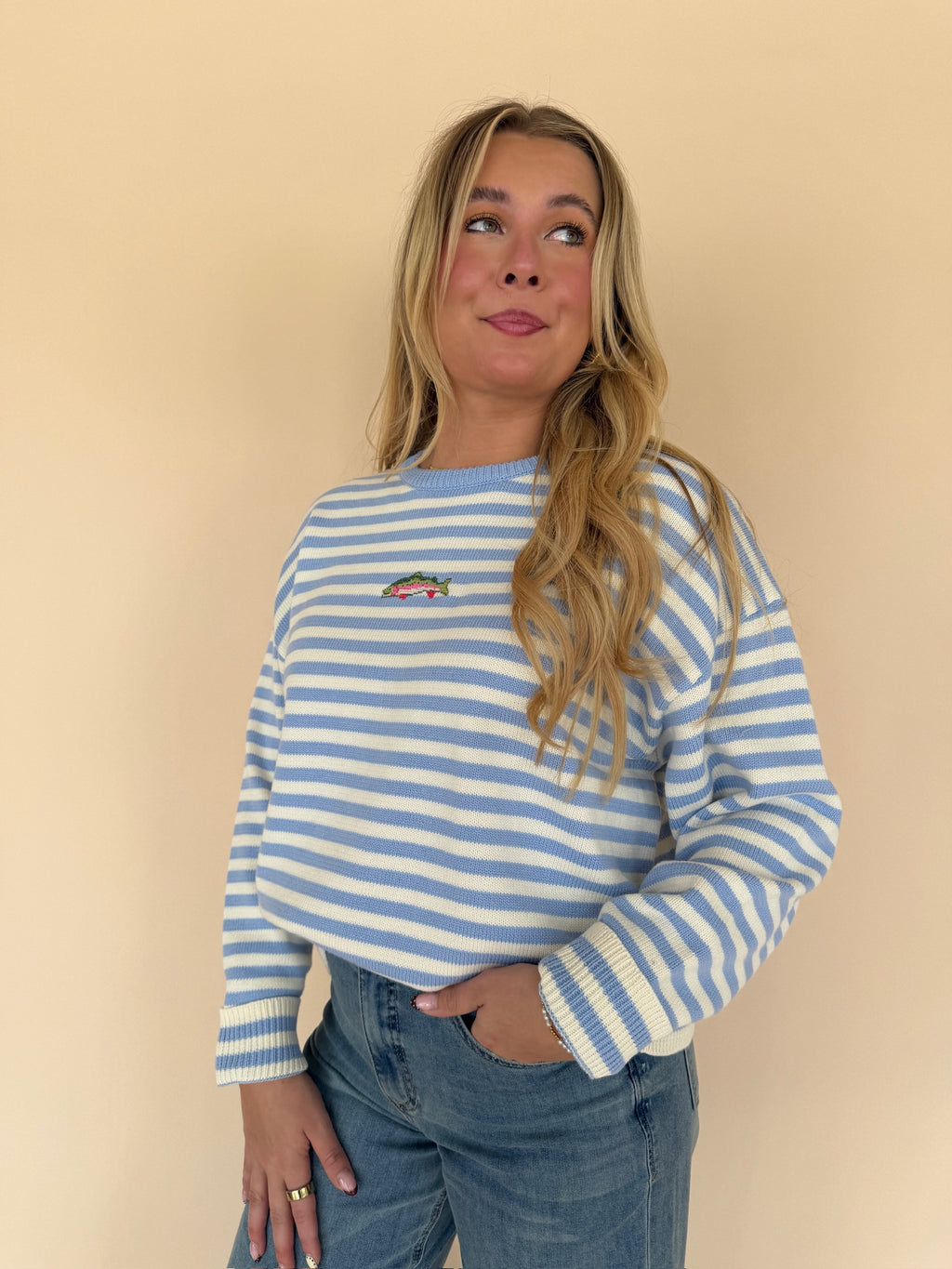 Striped Fish Coastal Graphic Sweater