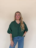 Forest Green Cropped Button Front Sweatshirt