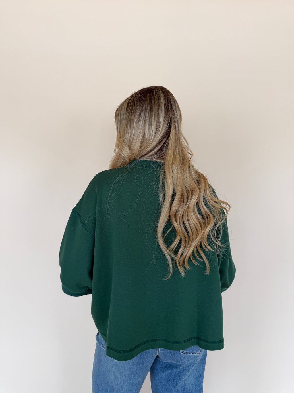 Forest Green Cropped Button Front Sweatshirt