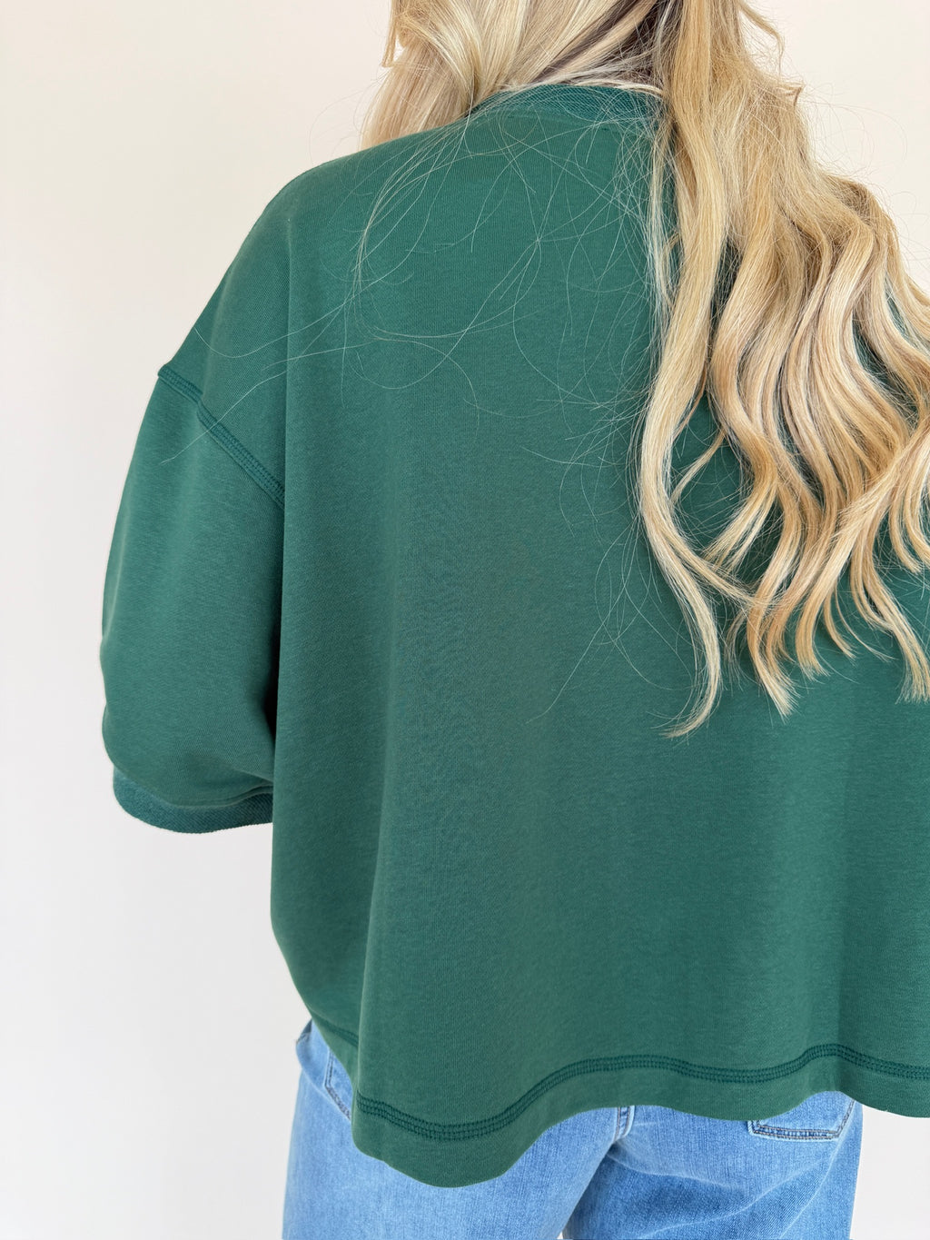 Forest Green Cropped Button Front Sweatshirt