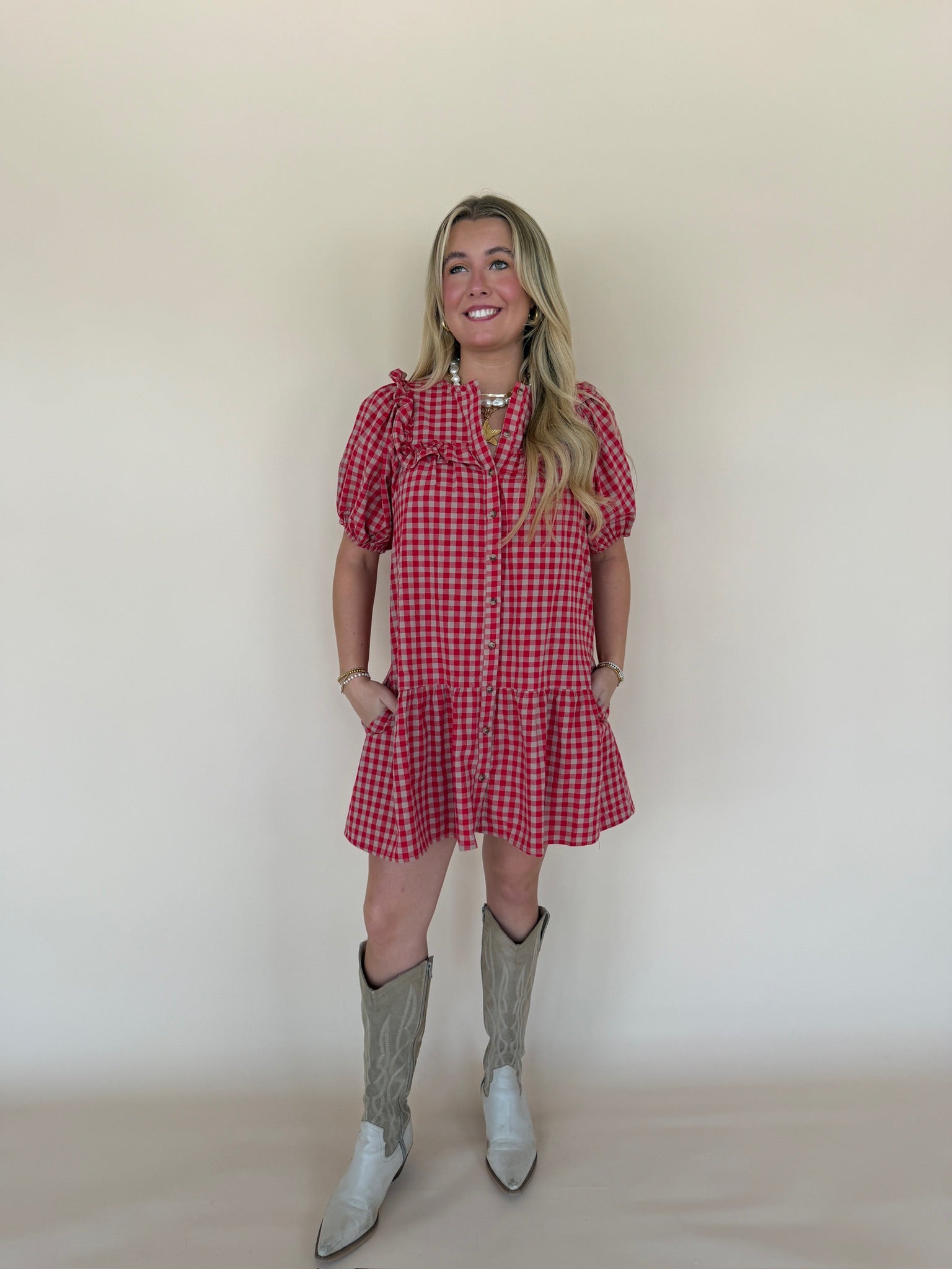 Ruffle Detail Gingham Mini Dress