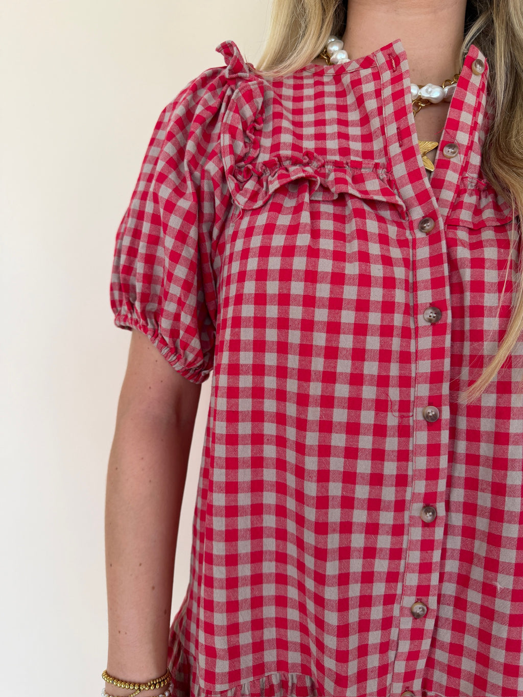 Ruffle Detail Gingham Mini Dress