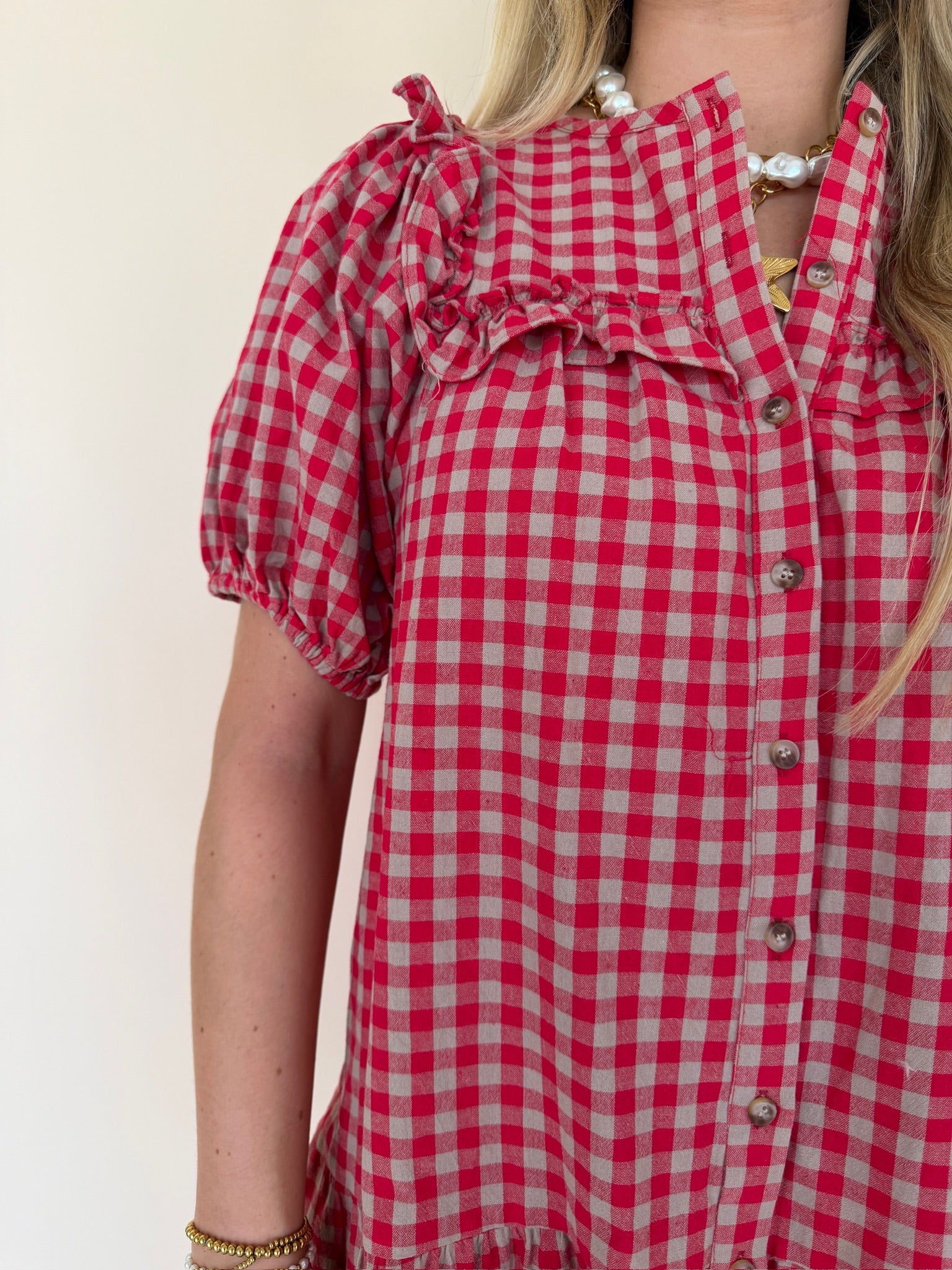Ruffle Detail Gingham Mini Dress