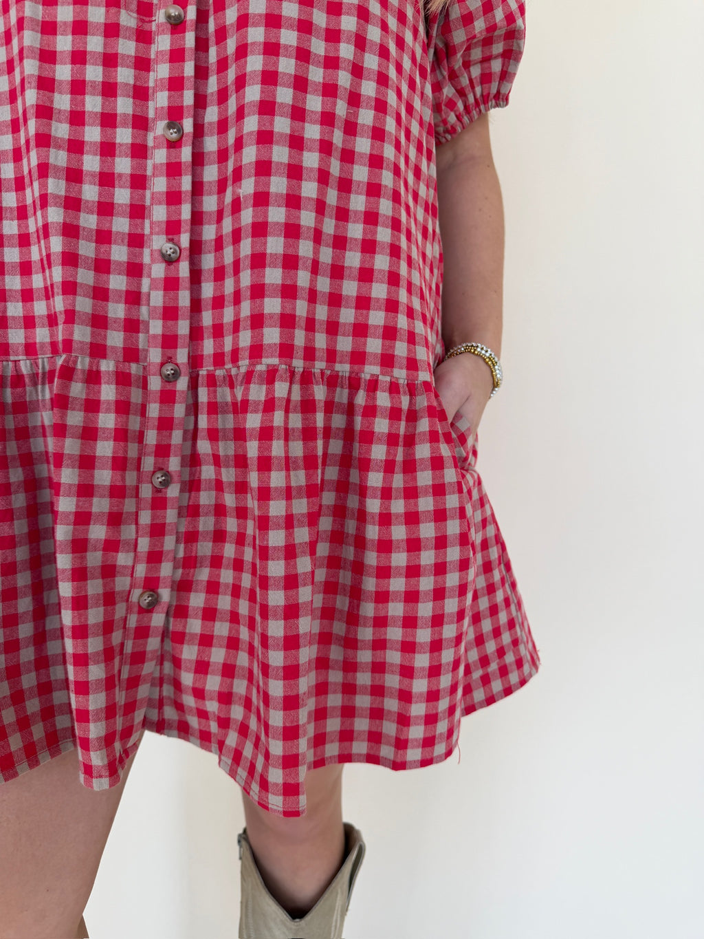 Ruffle Detail Gingham Mini Dress