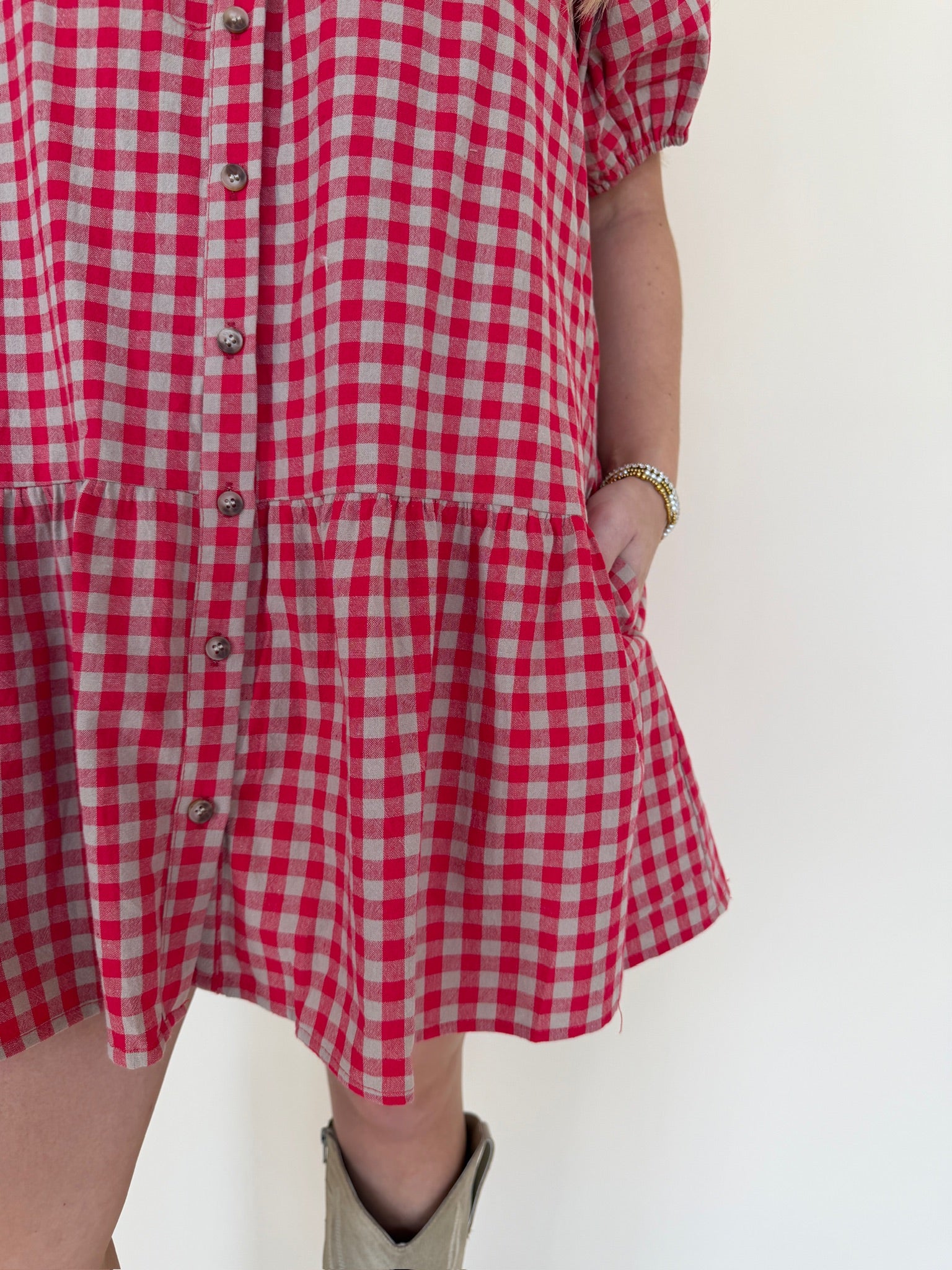 Ruffle Detail Gingham Mini Dress