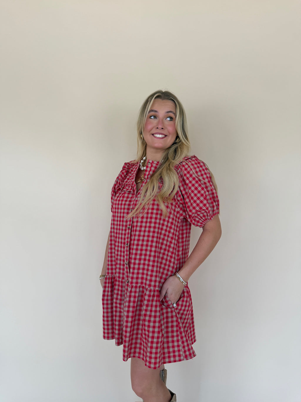 Ruffle Detail Gingham Mini Dress