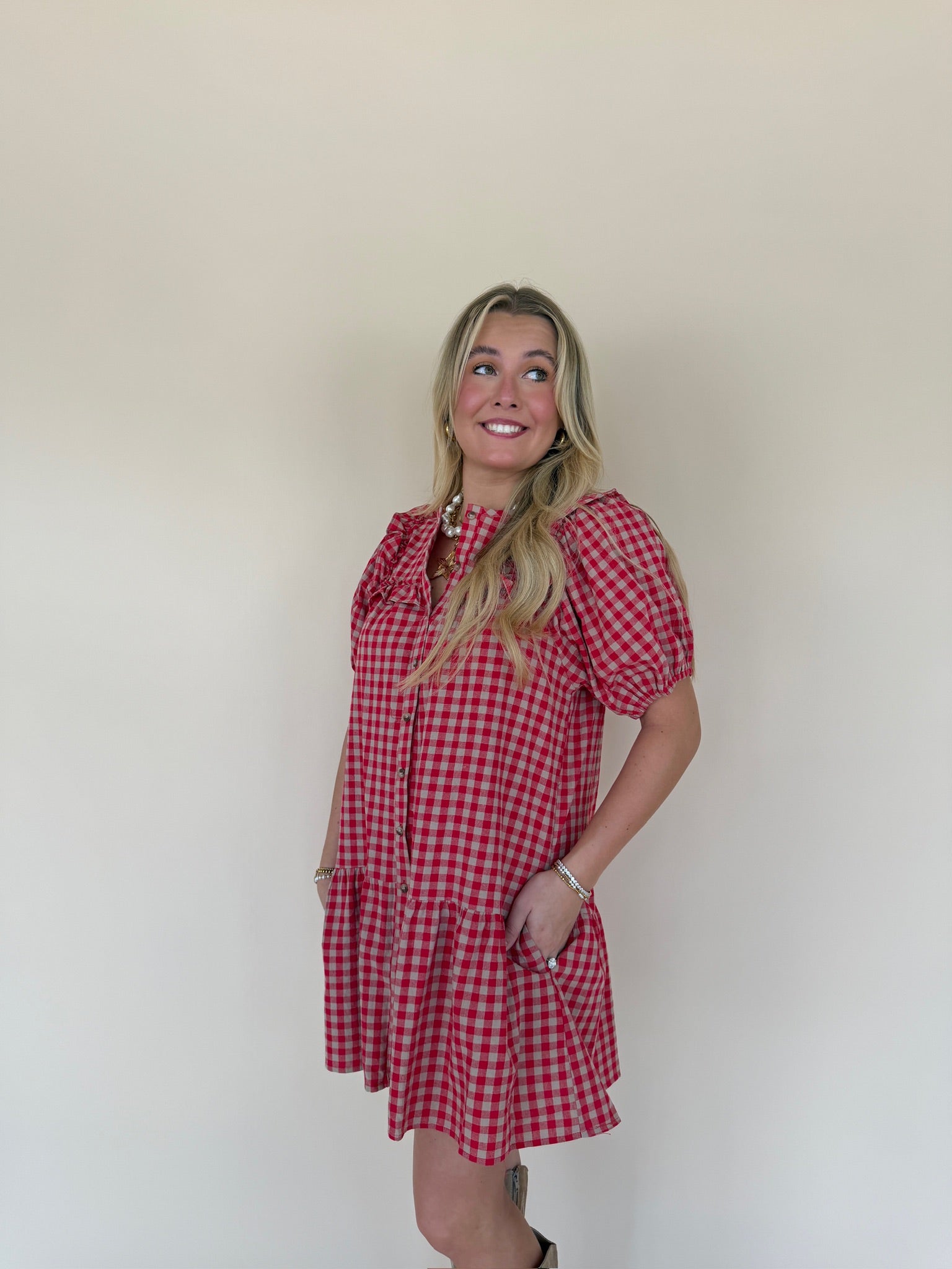 Ruffle Detail Gingham Mini Dress