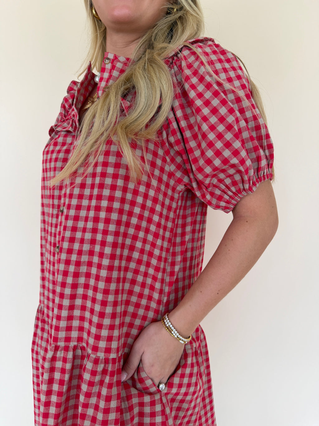 Ruffle Detail Gingham Mini Dress