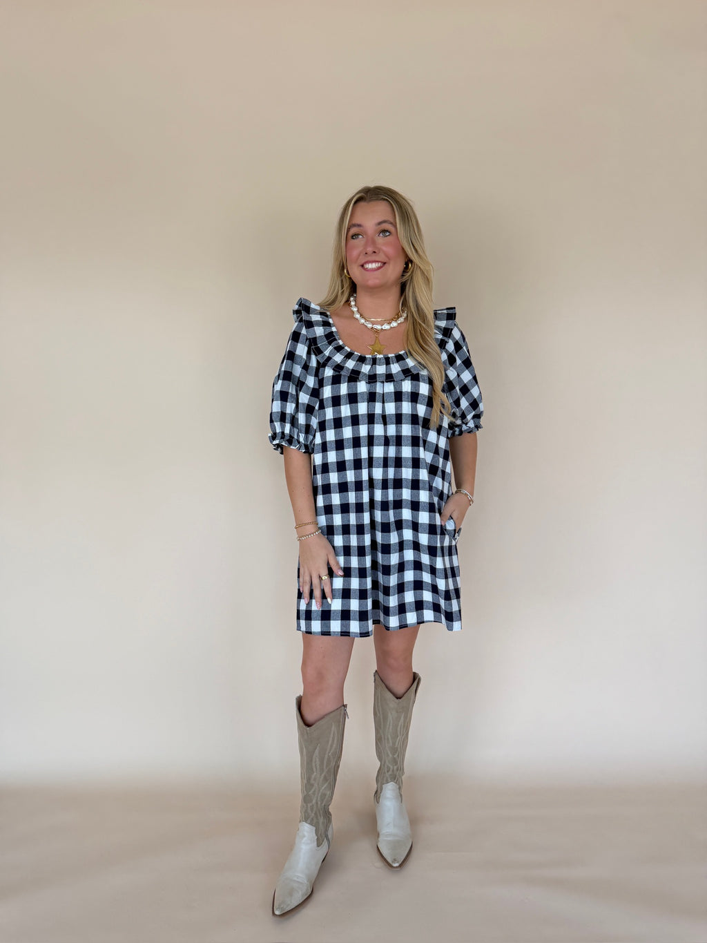 Gingham Ruffle Mini Dress