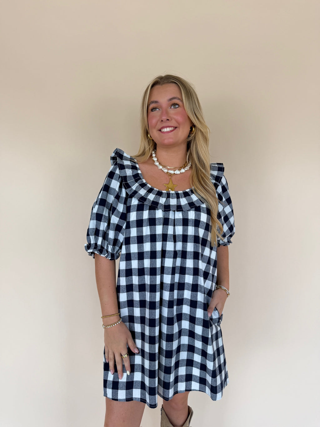 Gingham Ruffle Mini Dress