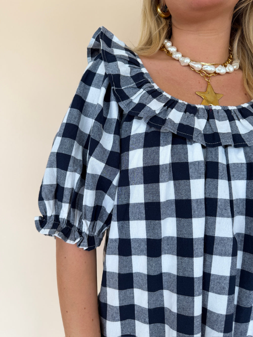 Gingham Ruffle Mini Dress